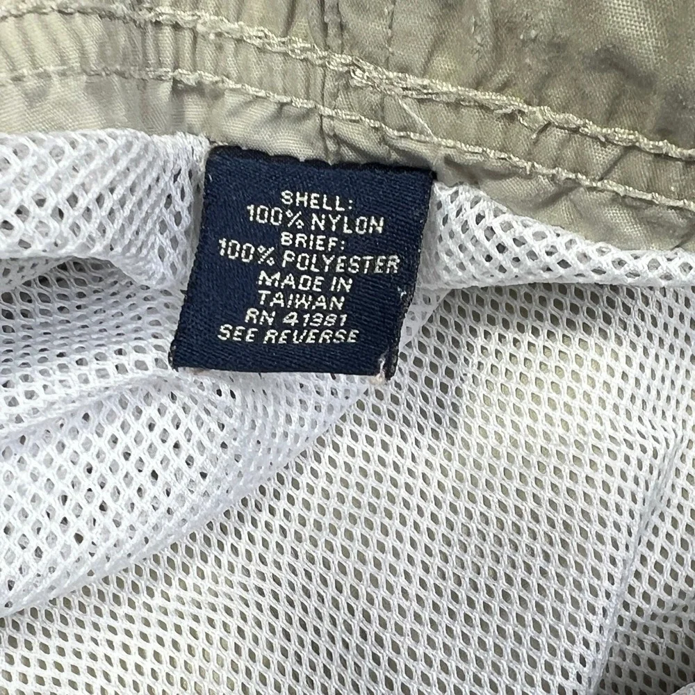 Vintage Polo Sport Ralph Lauren Mens XXL Tan Nylon Swim Trunks USA Flag Logo